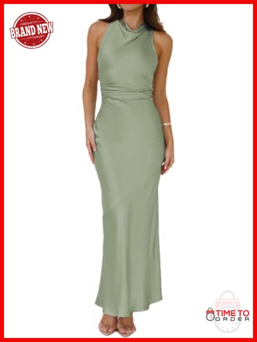 Satin High Neck Backless Maxi Dress Sleeveless Formal Wedding Guest